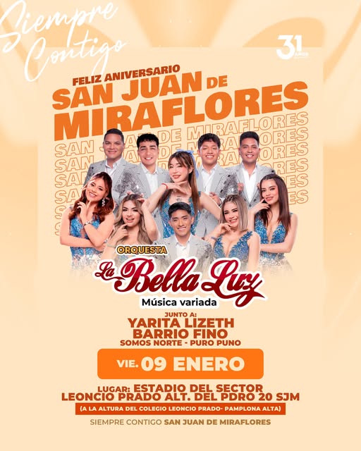 Celebra el aniversario de San Juan de Miraflores 2026 2 Programa de Aniversario San Juan de Miraflores fuente La Bella Luz