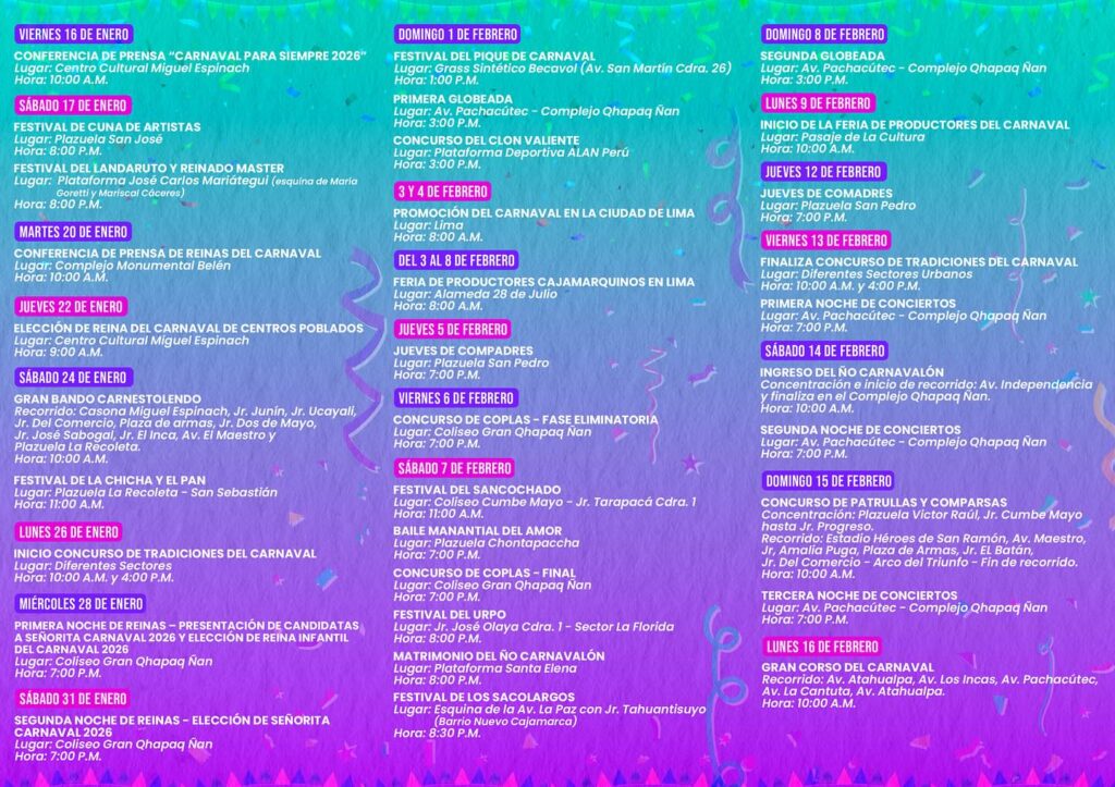 Programa OFICIAL del carnaval de Cajamarca 2026 1