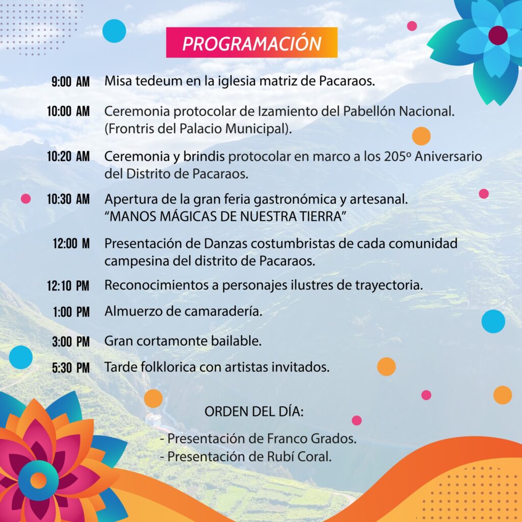 Aniversario de Pacaraos: 205 años de historia, cultura y tradición 3 Aniversario de Pacaraos 2026 programa