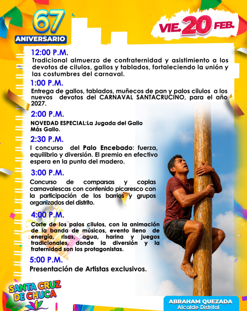 Aniversario de Santa Cruz y Carnaval Santacrucino 2026: Una explosión de cultura y tradición 5 programa aniversario y carnaval santacrucino 2026 3